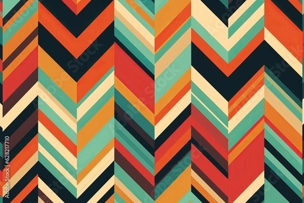 Obraz Illustration of a vibrant chevron pattern with dynamic colors against a dark background, created using generative AI