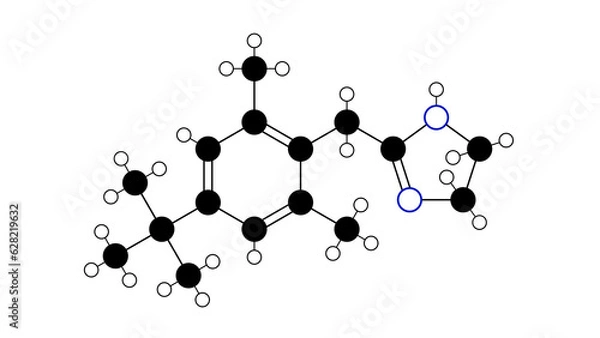 Fototapeta xylometazoline molecule, structural chemical formula, ball-and-stick model, isolated image vasoconstrictors