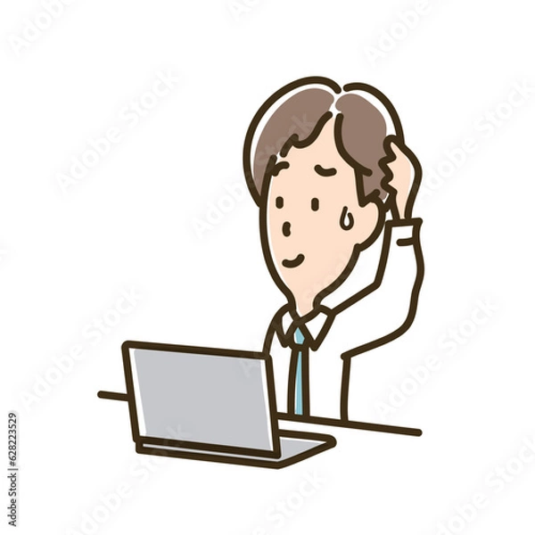 Fototapeta パソコンを見ながら困惑する男性