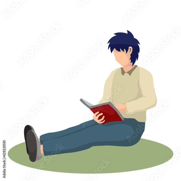 Fototapeta Young people reading books in the park. Summer landscape background. Holiday. Back to school, Concepts of study, Learning, Knowledge and Education