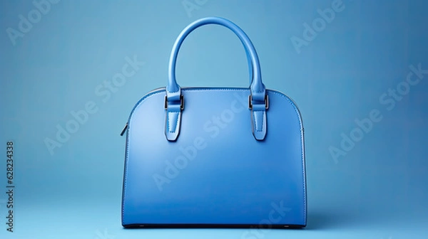Fototapeta women's handbag in blue color on a studio background, isolated