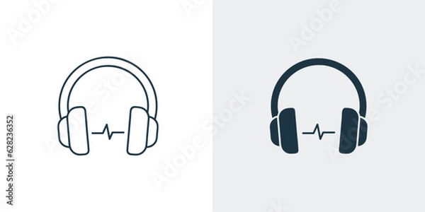 Obraz Wireless Headphone icon with sound wave outline and solid illustration vector 