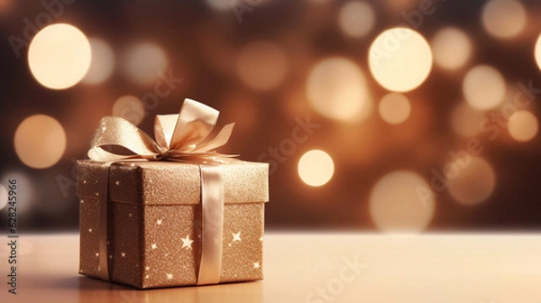 Fototapeta Stunning Close-Up of Christmas Scene with Gold Ornaments and Trees - Enhanced by Generative AI