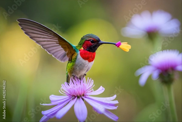 Fototapeta Hummingbird on flower. Ai generative