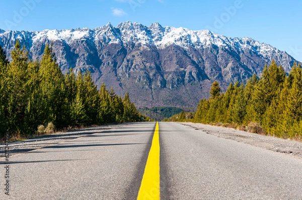 Fototapeta Andean landscape seen from Route 40 on the way from San Carlos de Bariloche to El Bolsón on a sunny autumn morning.