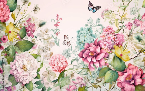 Fototapeta A wallpaper with a floral pattern that says. spring
