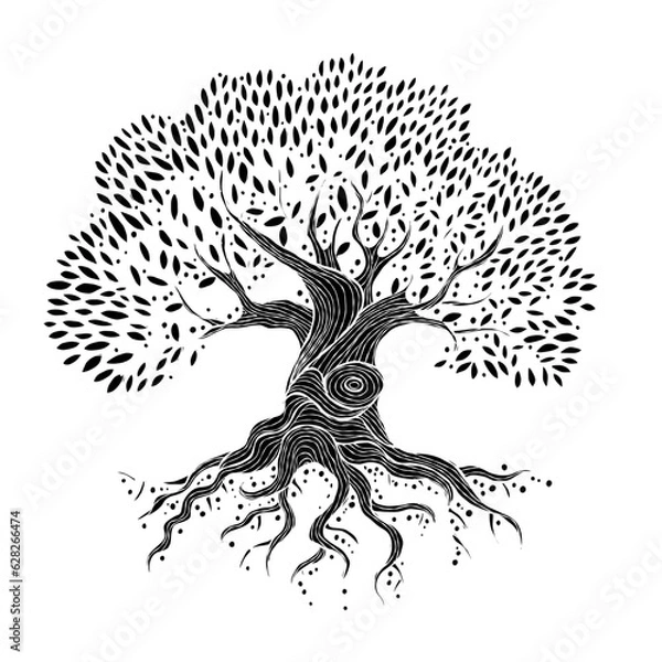 Obraz Old big family tree with roots isolated on white. Concept Art for your design. Design interior ideas.