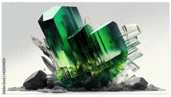 Fototapeta Green tourmaline, stone, gemstone, green stone, generated by ai