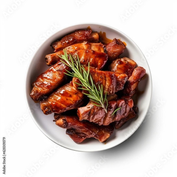 Fototapeta Top-down view of a bowl of pork ribs.