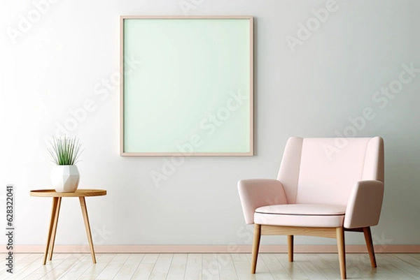 Fototapeta Photo frame on wall with simple decoration and furniture