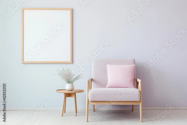 Fototapeta Photo frame on wall with simple decoration and furniture