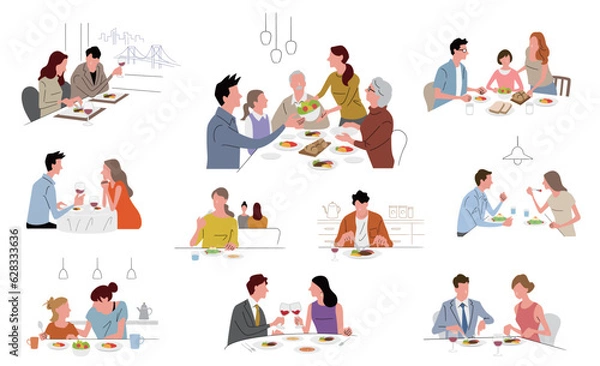 Fototapeta ベクターイラスト素材：食事する人物、セット