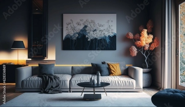 Fototapeta Interior of living room with sofa modern home UHD 8k Generative Ai