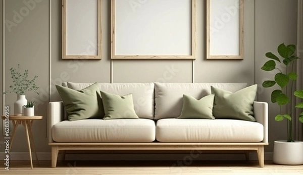 Fototapeta Mockup empty 1 blank landscape wood picture frames sit Generative Ai