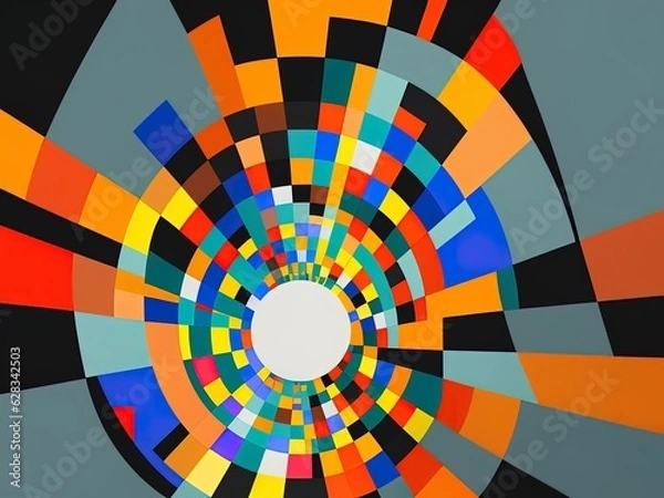 Fototapeta Abstract Bauhaus geometric pattern background vector circle triangle and square lines color art design with Generative AI.
