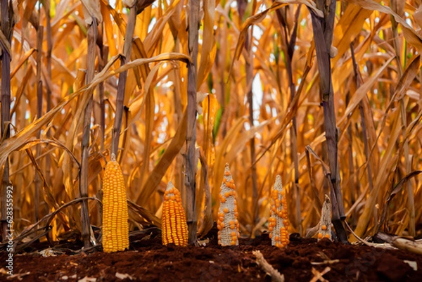 Fototapeta Corn planted in the soil on the corn field represents the promise of a future harvest, nurtured by the farmer's care.