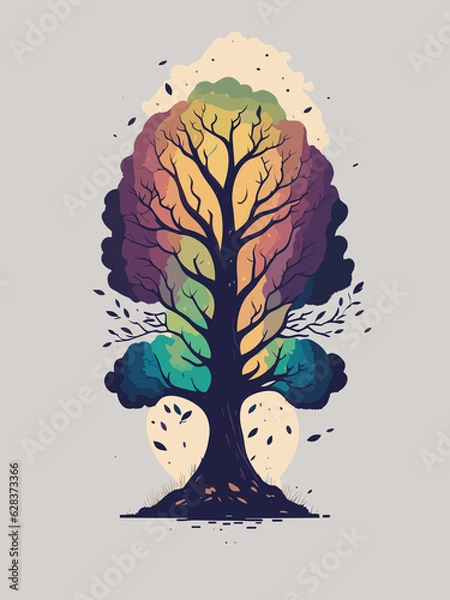 Fototapeta a colorful tree with a lot of leaves on it illustration