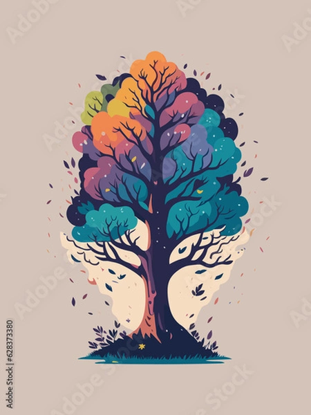 Fototapeta a colorful tree with a lot of leaves on it illustration