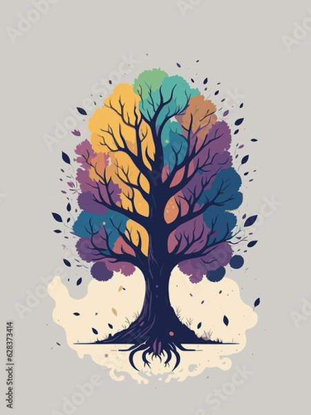Fototapeta a colorful tree with a lot of leaves on it illustration