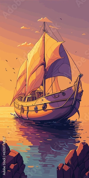 Fototapeta A boat floating on top of a body of water under a night sky