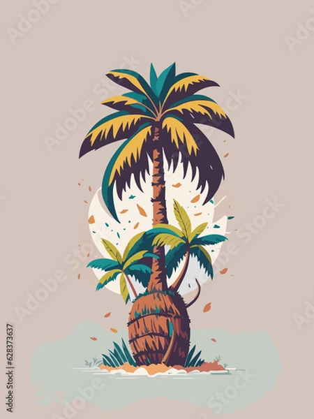 Fototapeta a palm tree with birds flying around it illustration