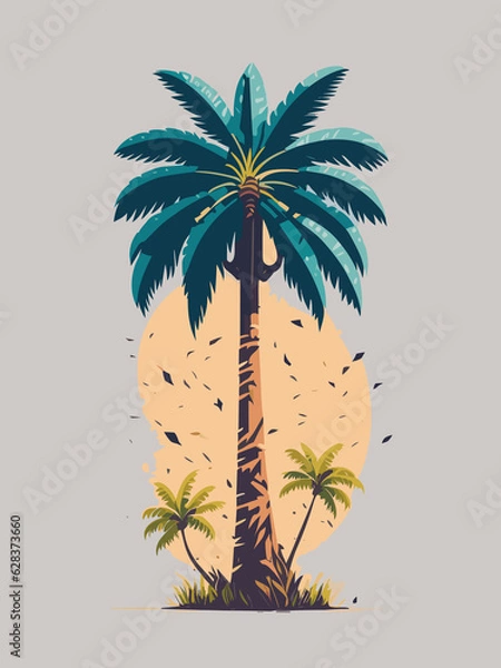 Fototapeta a palm tree with birds flying around it illustration
