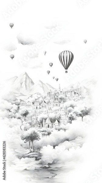 Fototapeta Castle building. Hand drawn sketch with black ballpoint pen on paper texture. Isolated on white.