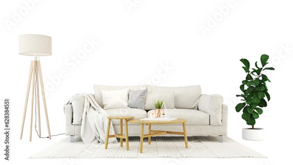 Fototapeta Interior furniture set 3D render. Living room house floor template background mockup design , isolated on transparent background.