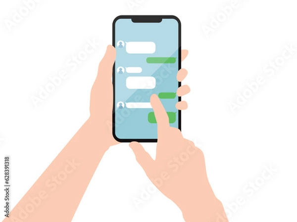 Obraz スマホでメッセージ送る手元のイラスト