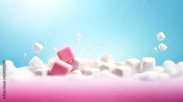 Fototapeta Marshmellow advertisement banner 3d illustration. Empty copy space. Generative AI.