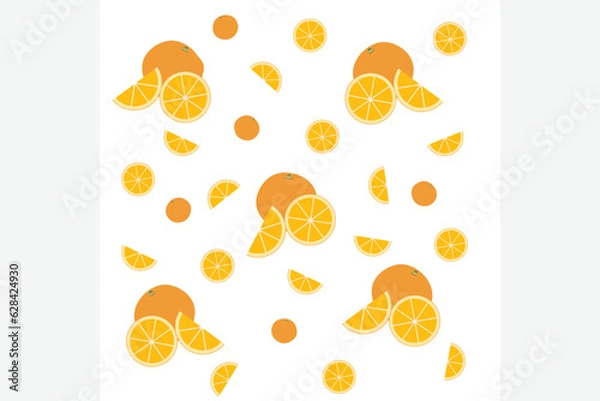 Fototapeta Realistic orange’s seamless pattern. Flat design. Fruit, healthy vegan food wallpaper. Orange, Vector illustration.