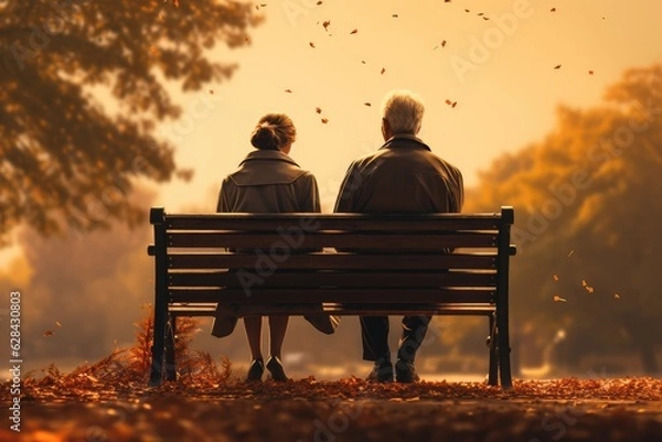 Fototapeta Illustration of an elderly couple sitting on a park bench