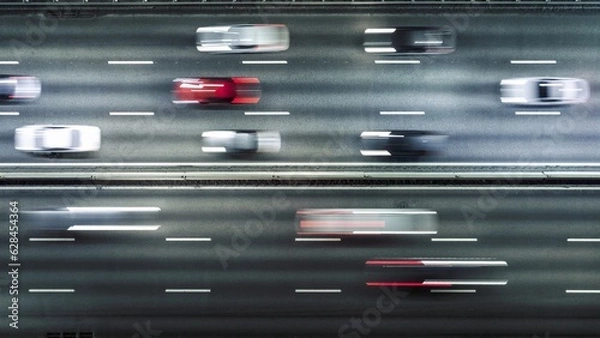 Obraz Freeway Traffic Jam City Rush Hour. Aerial Night View Time Lapse City Traffic. Heavy Traffic Jam. UHD 4K