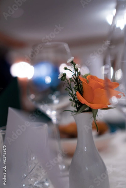 Obraz table setting with flowers, orange rose