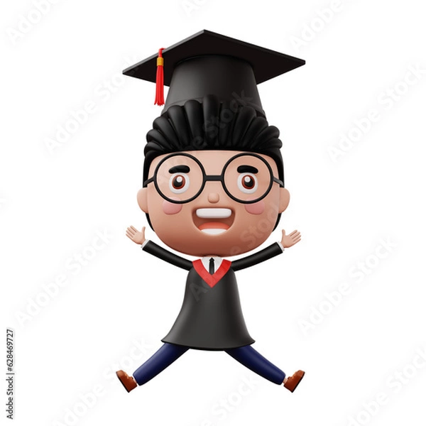 Fototapeta Happy graduation child, kid celebrating graduation, 3d rendering