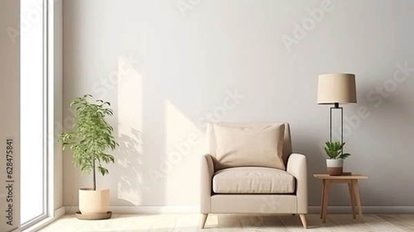 Fototapeta canvas mockup minimalist interior background armchair, generative ai