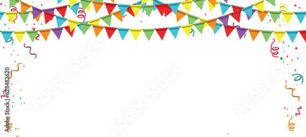 Fototapeta Happy birthday vector transparent background. colorful happy birthday border frame with confetti	