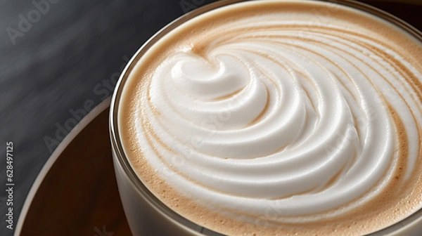 Fototapeta Milk Froth: Description: A close-up shot of steamed milk with a velvety froth on top. The milk's texture is smooth and creamy, making it perfect for creating latte art