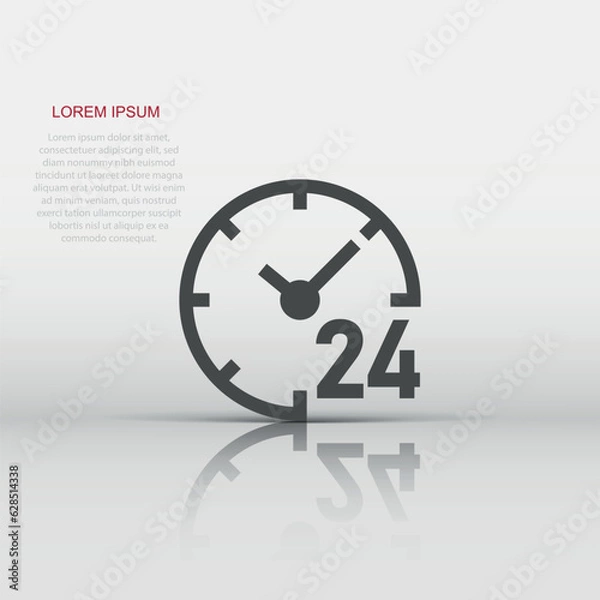 Fototapeta Clock 24/7 icon in flat style. Watch vector illustration on white isolated background. Timer business concept.