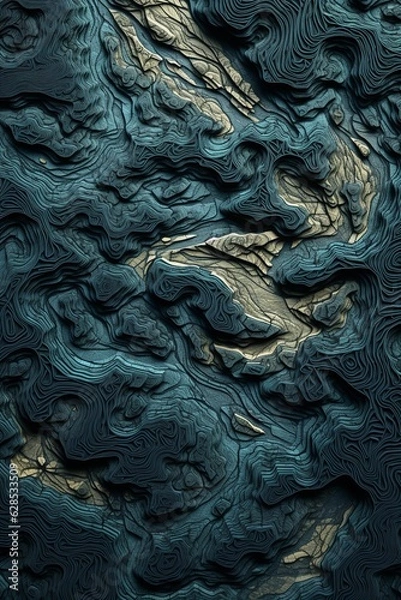Obraz Topography map of many winding rivers like ribbons thrown across the earth