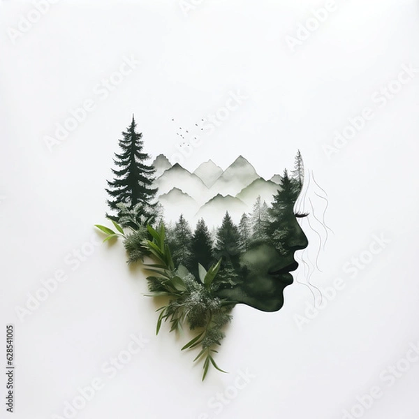 Fototapeta Nature lover logo, mountain and trees