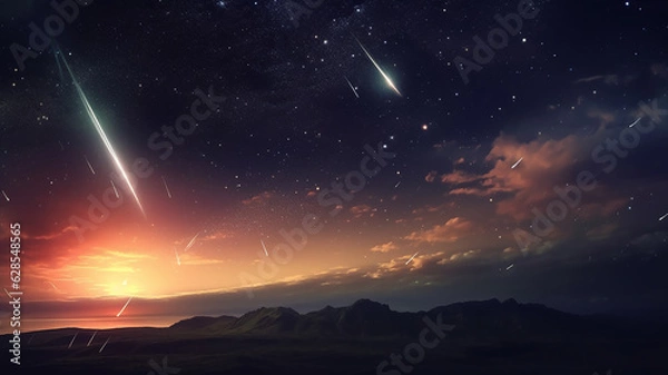 Fototapeta landscape meteor shower in the starry sky.