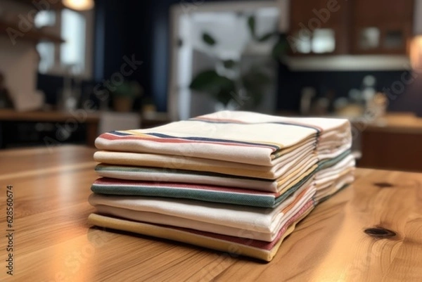 Obraz Contemporary Kitchen Chic: A Stack of Dish Towels on a Sleek Modern Counter