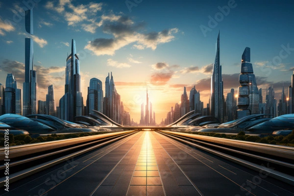 Obraz empty street with skyscrapers