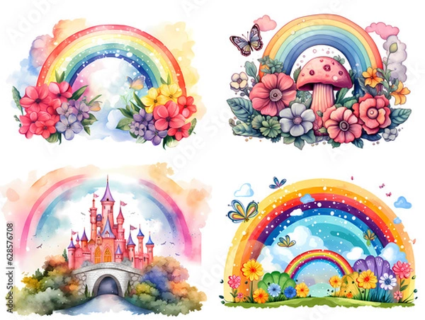 Fototapeta Rainbows clipart set. Colorful rainbow clipart set for crafts, cards, invitations and art projects. constructor elements for designs