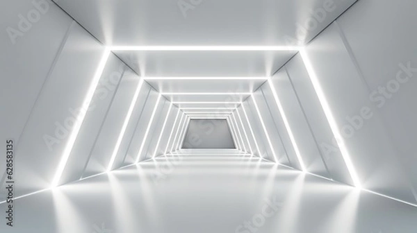 Fototapeta white grey 3D empty circle room with circle line white  Ai Generated