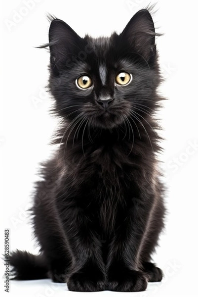 Obraz a black kitten sitting in front of a white background