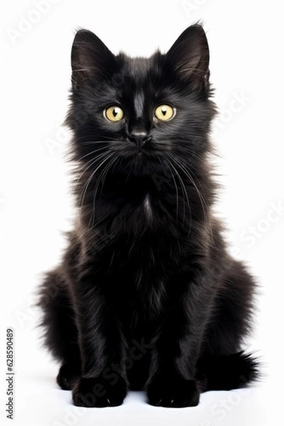 Obraz a black kitten sitting in front of a white background