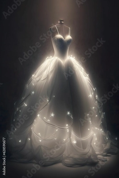 Fototapeta AI generated illustration of A white dress is hung up on a white mannequin