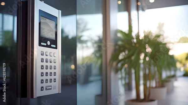 Fototapeta Smart home automation. Home security alarm system and video intercom with feedback. Generative.
